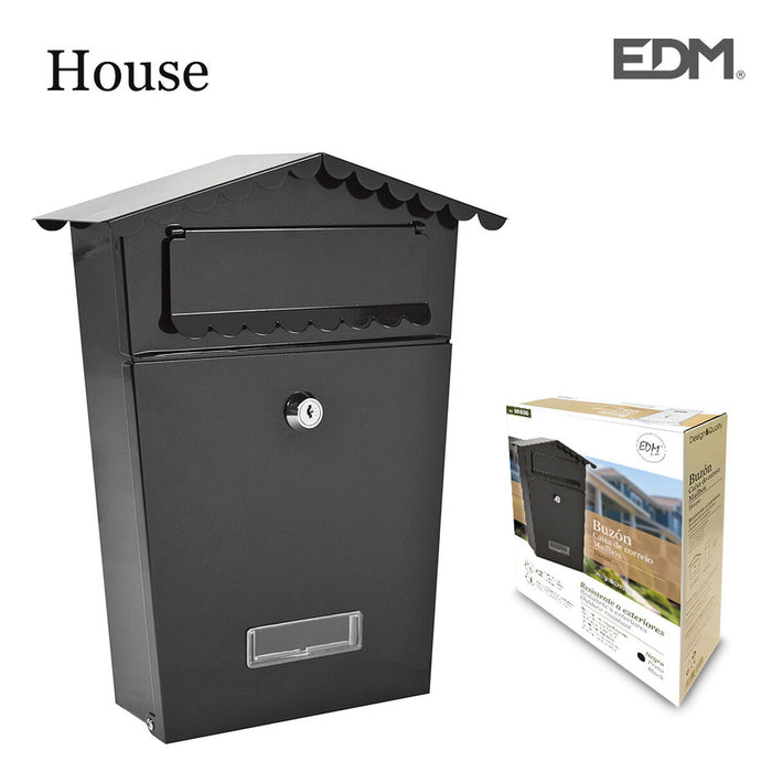 Buzón EDM House 21 x 6 x 30 cm Acero Negro