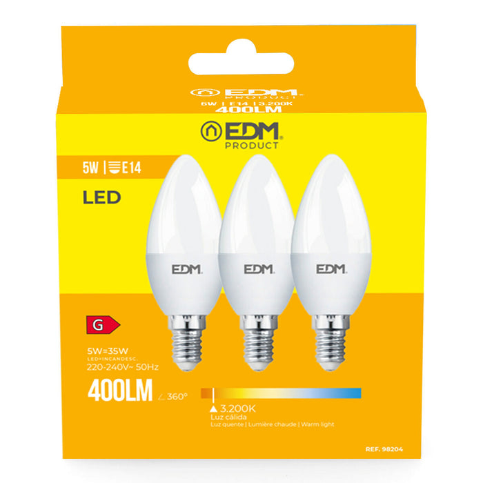 Confezione da 3 lampadine LED EDM G 5 W E14 400 lm Ø 3,6 x 10 cm (3200 K)