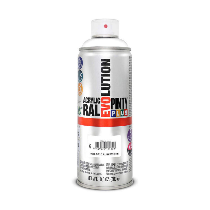 Tinta spray Pintyplus Evolution RAL 9010 400ml branco puro