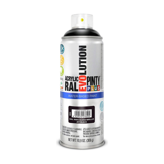 Tinta spray base água Pintyplus Evolution RAL 9005 Jet Black 400 ml