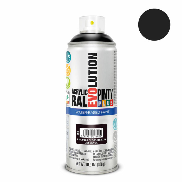 Tinta spray base água Pintyplus Evolution RAL 9005 Jet Black 400 ml