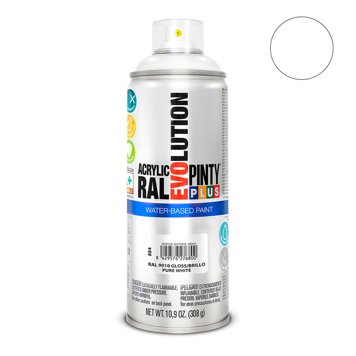 Tinta spray Pintyplus Evolution RAL 9010 400ml à base de água branco puro