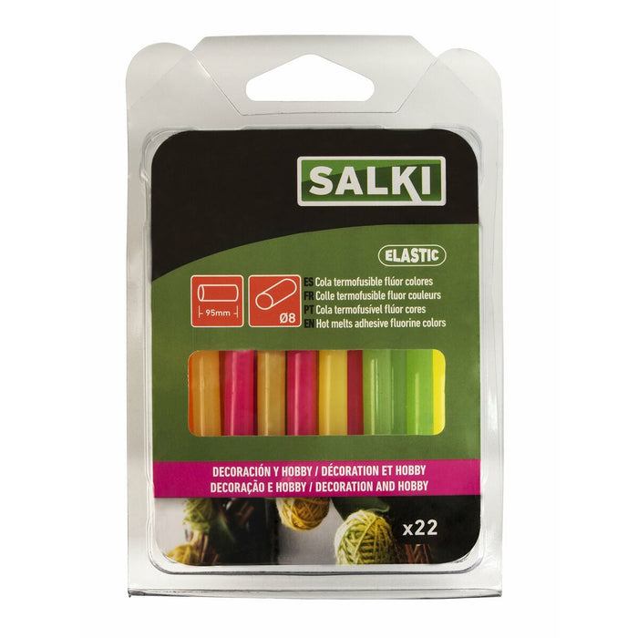 Pegamento caliente en barra Salki 430106 Decoración Multicolor Fluoro Ø 8 x 95 mm 105 g (22 Uds)