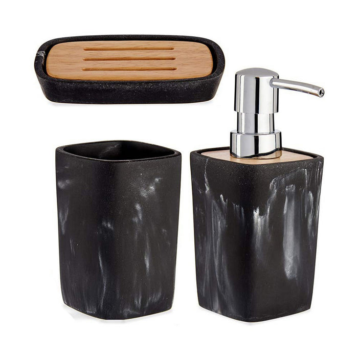 Conjunto de banheiro de 3 peças de bambu de plástico preto