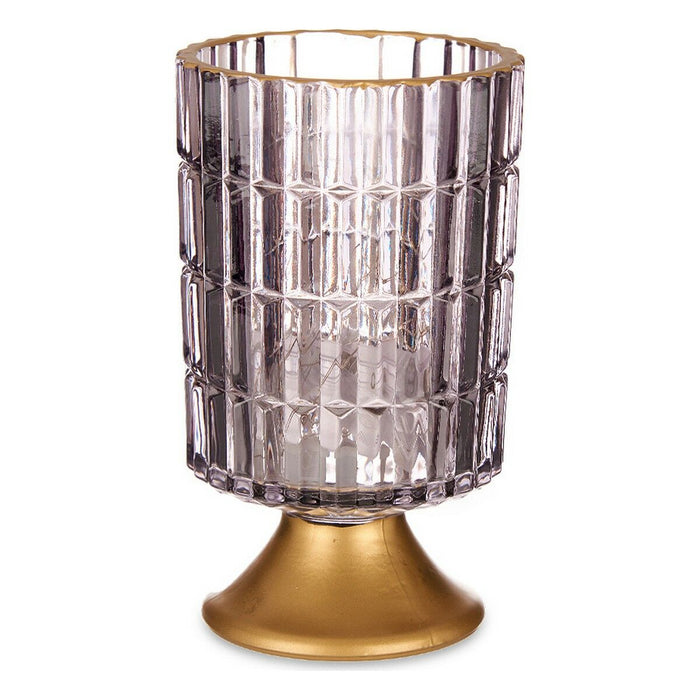 Lanterna LED Metal Cinza Vidro Dourado (10,7 x 18 x 10,7 cm)