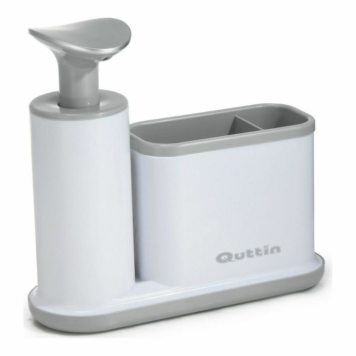Dispensador de Jabón para Fregadero 2 en 1 Plástico Gris Blanco Quttin (21,5 x 8 x 20 cm)