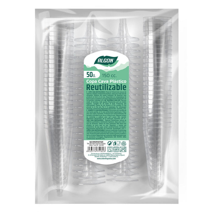 Algon Copas De Champán Reutilizables Transparentes 150 ml 50 Unidades
