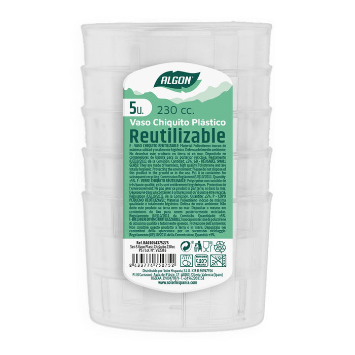 Conjunto de Copos Reutilizáveis ​​Algon Basso Transparente 230 ml Plástico 5 Unidades