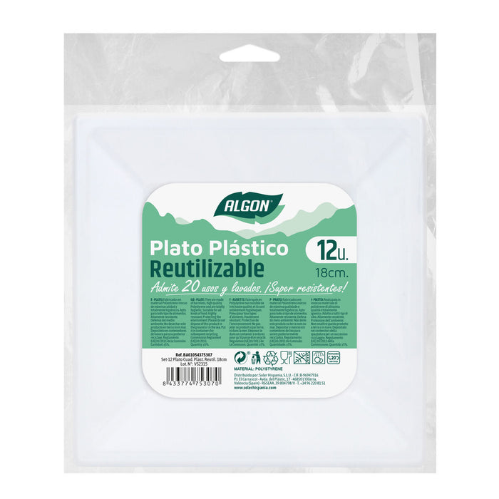 Conjunto de pratos reutilizáveis ​​Algon Square Plástico 18 cm 12 Unid.