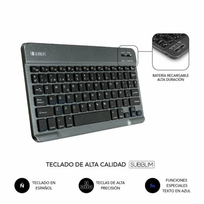 Tastiera Bluetooth con Supporto per Tablet Subblim SUBKT3-BTL200 Nero Qwerty in Spagnolo