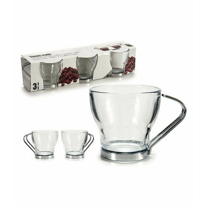 Conjunto de xícaras de café prata metal vidro transparente 24 unidades