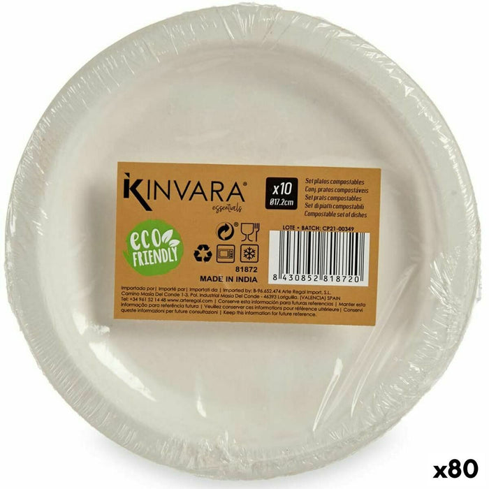 Set di piatti Compostabile Bianco 18 x 2,5 x 18 cm (80 Unità)