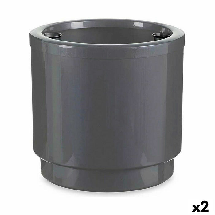 Pote autoirrigável de polipropileno prata (2 unidades) (38 x 37,5 x 38 cm)