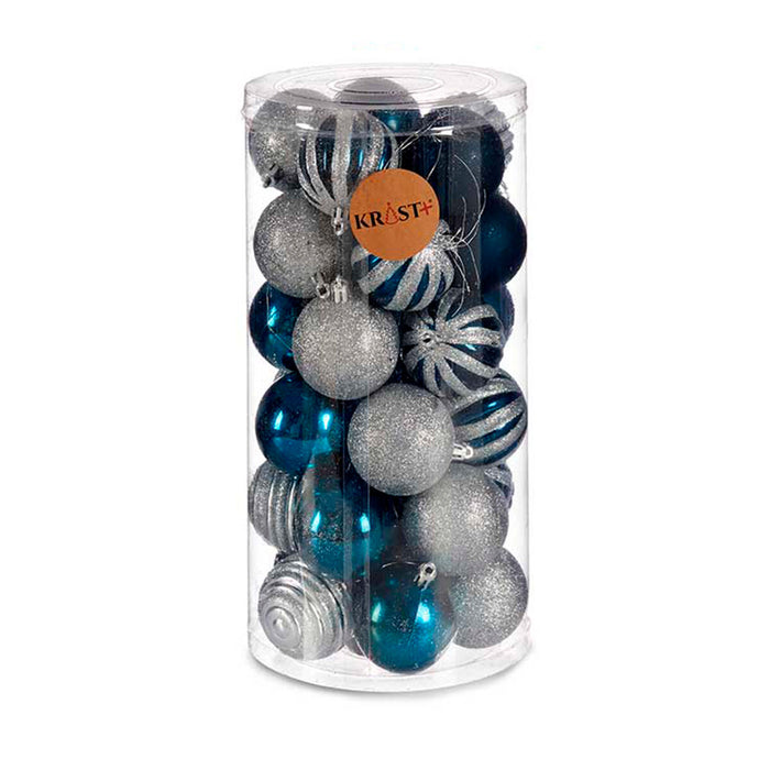 Set di palline di Natale Azzurro Argentato Plastica Ø 6 cm (6 Unità)