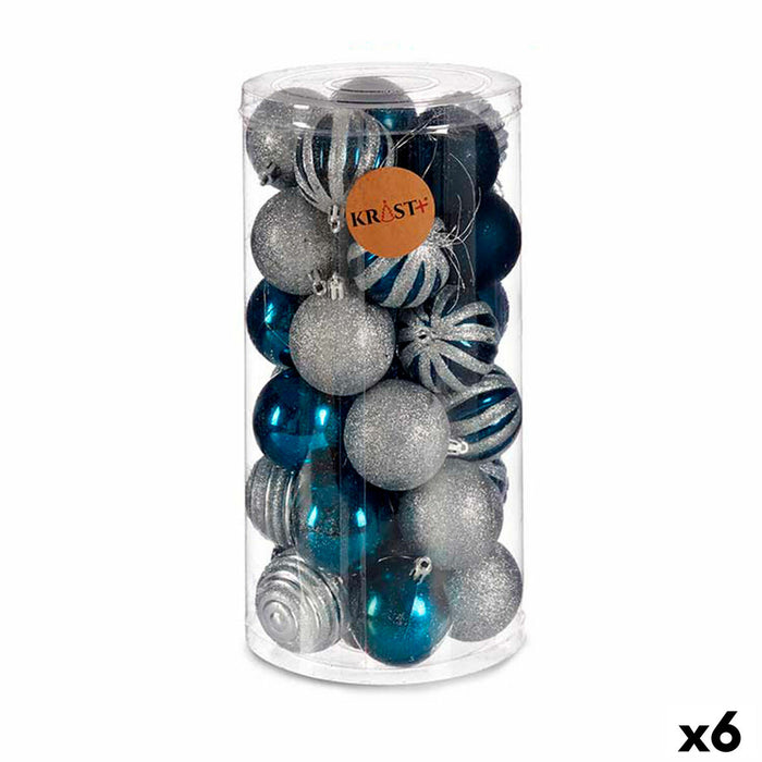 Conjunto de Bolas de Natal Plástico Azul Claro Prateado Ø 6 cm (6 Uds)