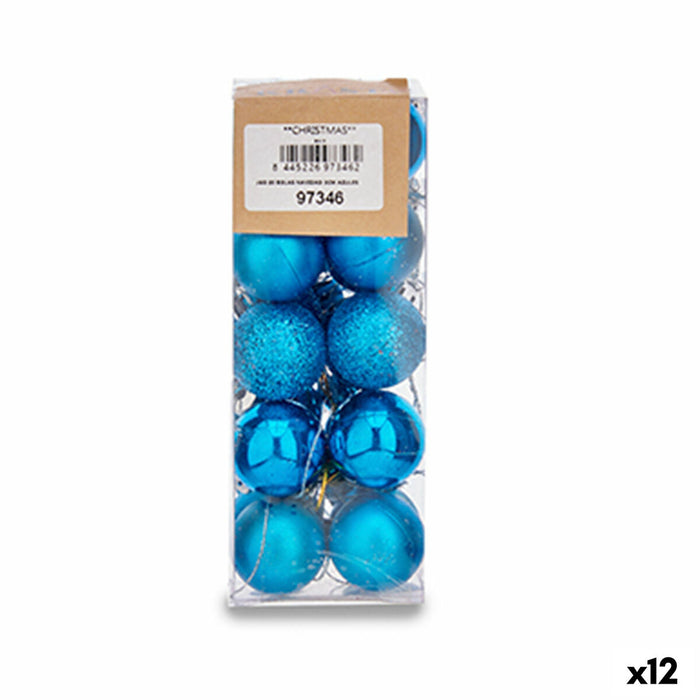 Set de Bolas de Navidad Ø 3 cm Plástico Azul Claro (12 Uds)