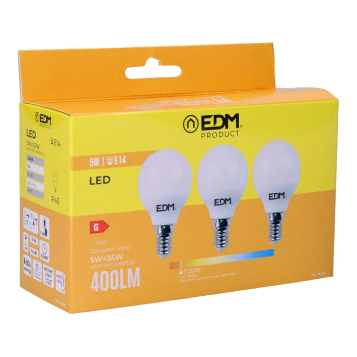 Confezione da 3 lampadine LED EDM G 5 W E14 400 lm Ø 4,5 x 8 cm (3200 K)