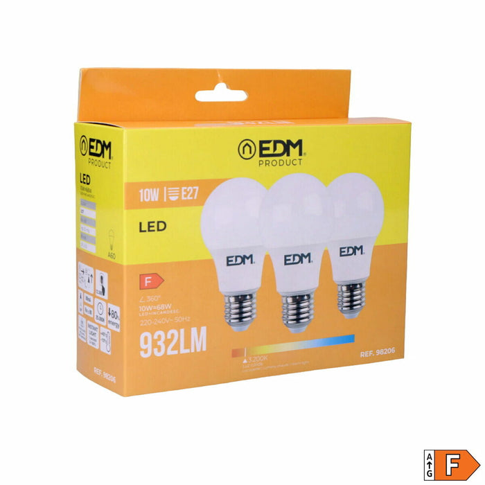 Confezione da 3 lampadine LED EDM F 10 W E27 810 Lm Ø 6 x 10,8 cm (3200 K)