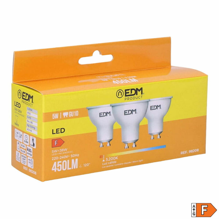 Confezione da 3 lampadine LED EDM F 5 W GU10 450 lm Ø 5 x 5,5 cm (3200 K)