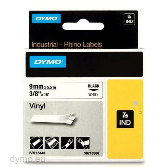 Nastro Laminato per Etichettatrici Rhino Dymo ID1-9 Bianco Nero 9 x 5,5 mm Vinile (5 Unità)