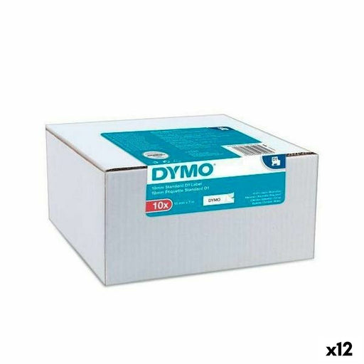 Nastro Laminato per Etichettatrici Dymo Bianco Nero Autoadesive 10 Pezzi (12 Unità)