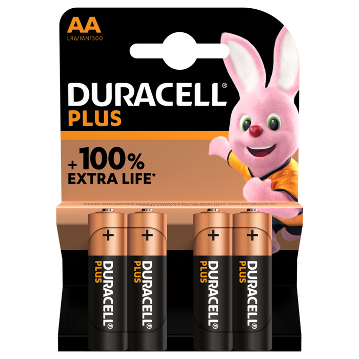 Bateria alcalina série Duracell Plus com 4 (quatro) AA 1,5V
